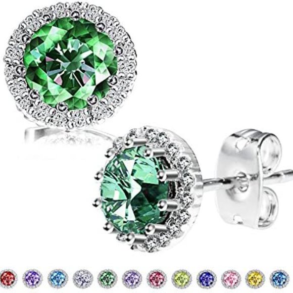 New  Peridot/August  Birthstone Stud Earrings Set, Copper Plated Cubic Z… - Picture 8 of 16